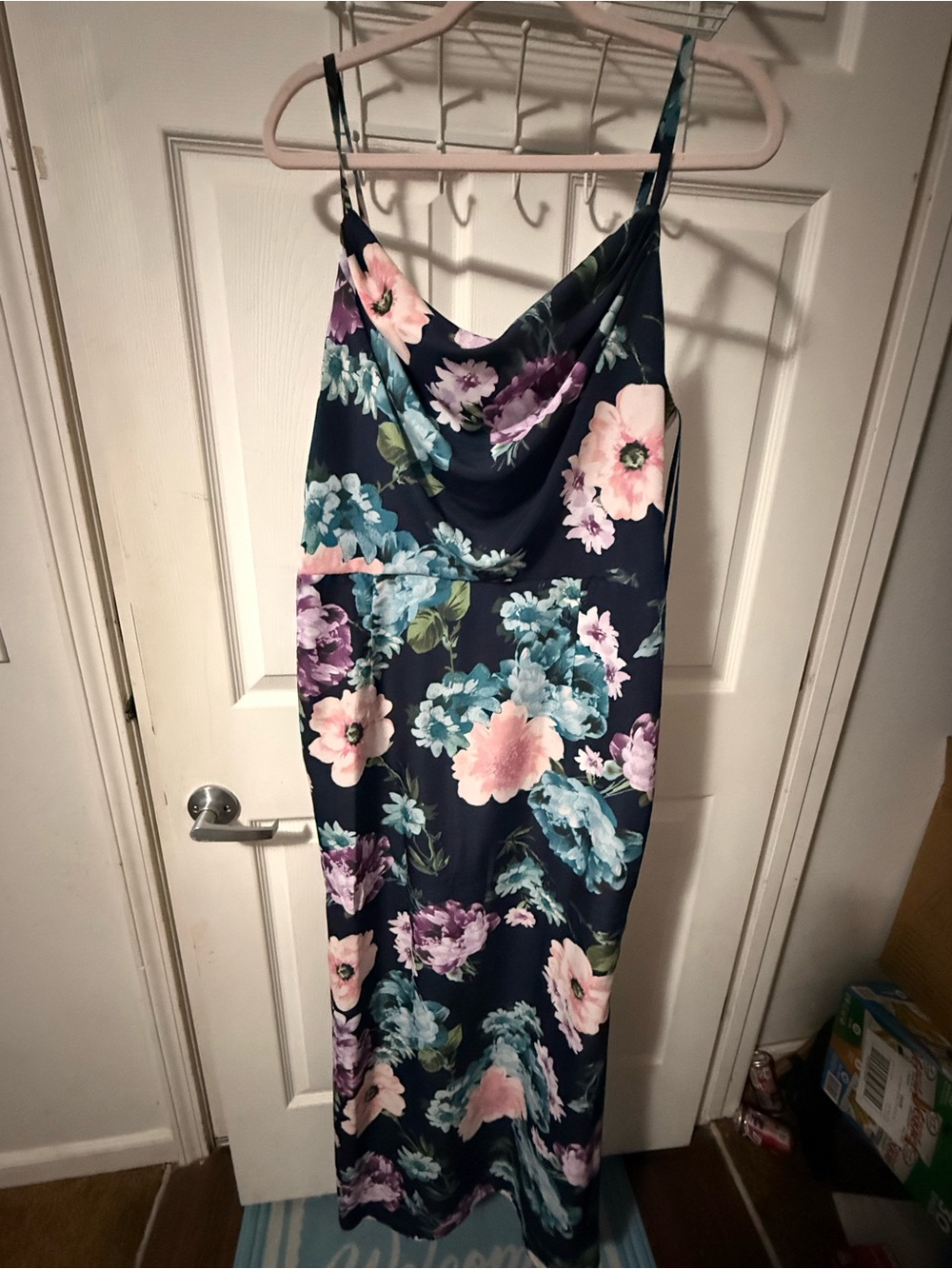 Eliza J Navy Floral Cowl Neck Maxi Dress